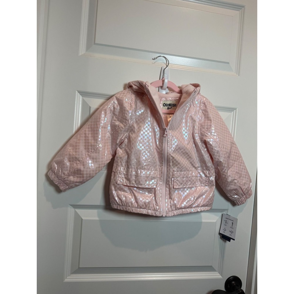 OshKosh Bgosh Pink Iridescent Checkered Hooded Jacket 4T OK-HT3639-ECOM-F24 AD